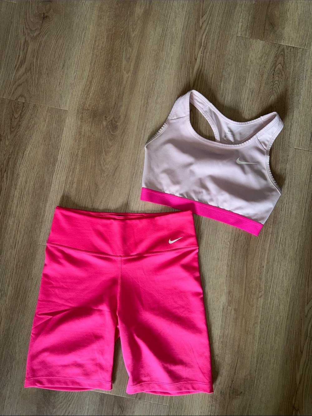 Nike Pink Two-Piece Active Set - Light Pink Top & Hot Pink Shorts. Size M